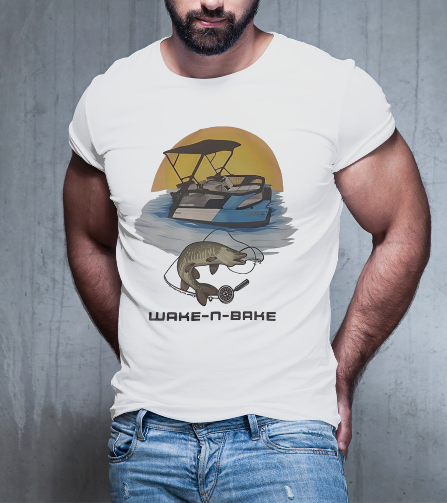 Wake N Bake Fishing Boat Sunrise Catch T-Shirt