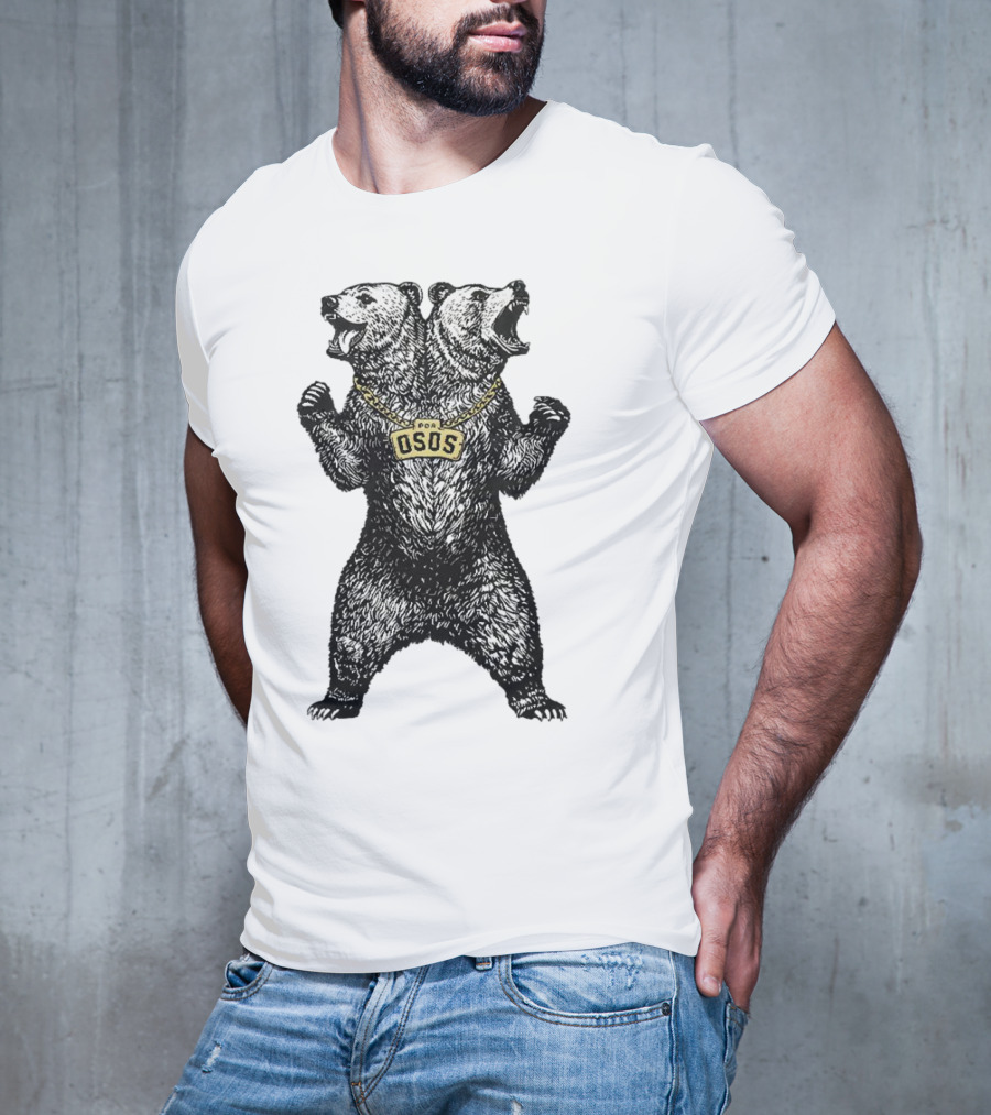 Double Osos Natural Bear Fierce Dual-Headed Roaring Emblem T-Shirt