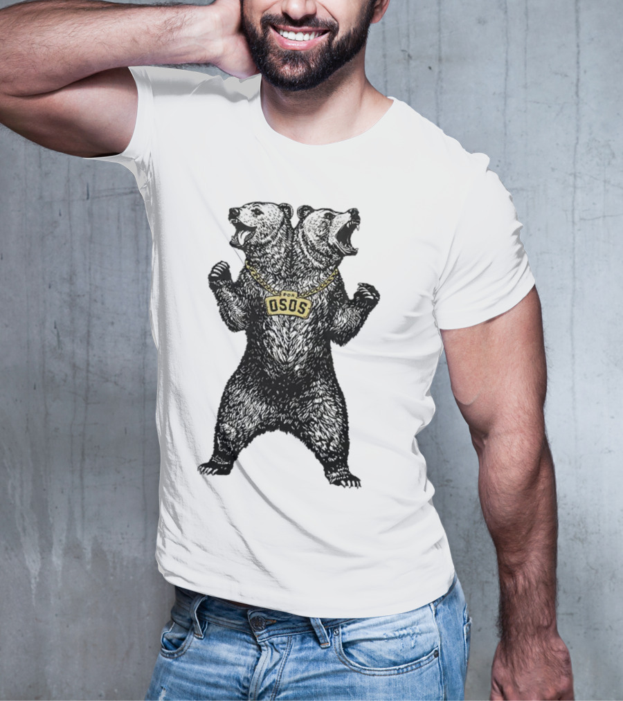Double Osos Natural Bear Fierce Dual-Headed Roaring Emblem T-Shirt