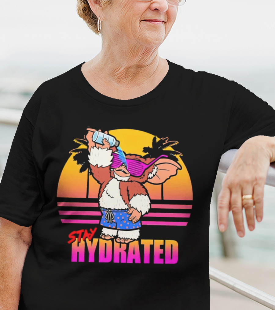 Stay Hydrated Gizmo Summer Beach Vibes With Sunset And Palm Trees T-Shirt