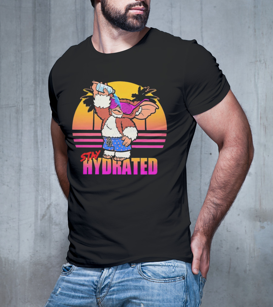 Stay Hydrated Gizmo Summer Beach Vibes With Sunset And Palm Trees T-Shirt