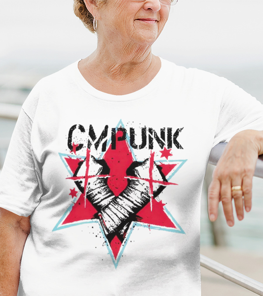 CM Punk Clobber McIntyre Logo Stars Fist Red Blue T-Shirt