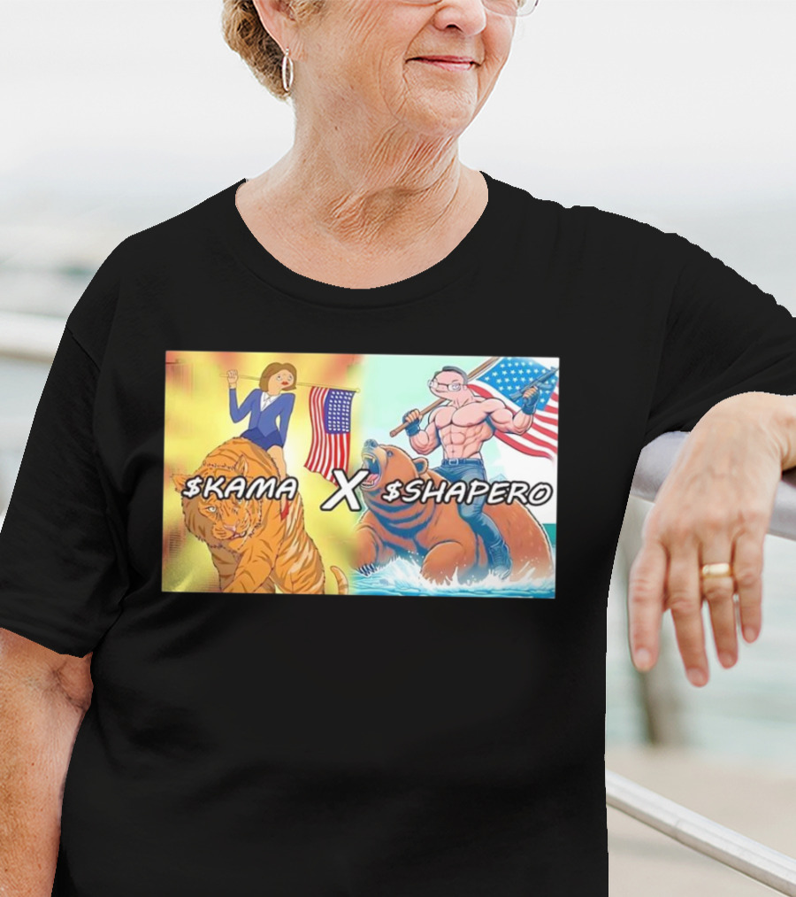 Kama X Shapero USA Cartoon Tiger Bear Flag Showdown T-Shirt