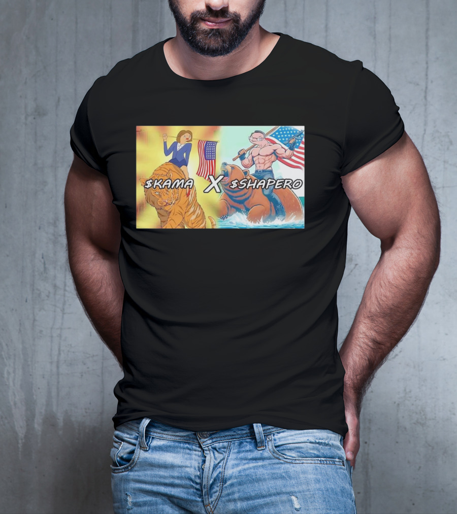 Kama X Shapero USA Cartoon Tiger Bear Flag Showdown T-Shirt