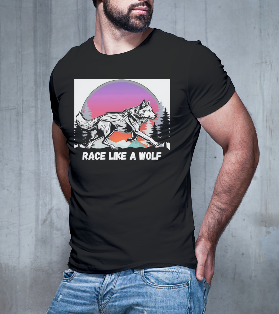 Race Like A Wolf Running Through Forest Silhouette At Sunset T-Shirt