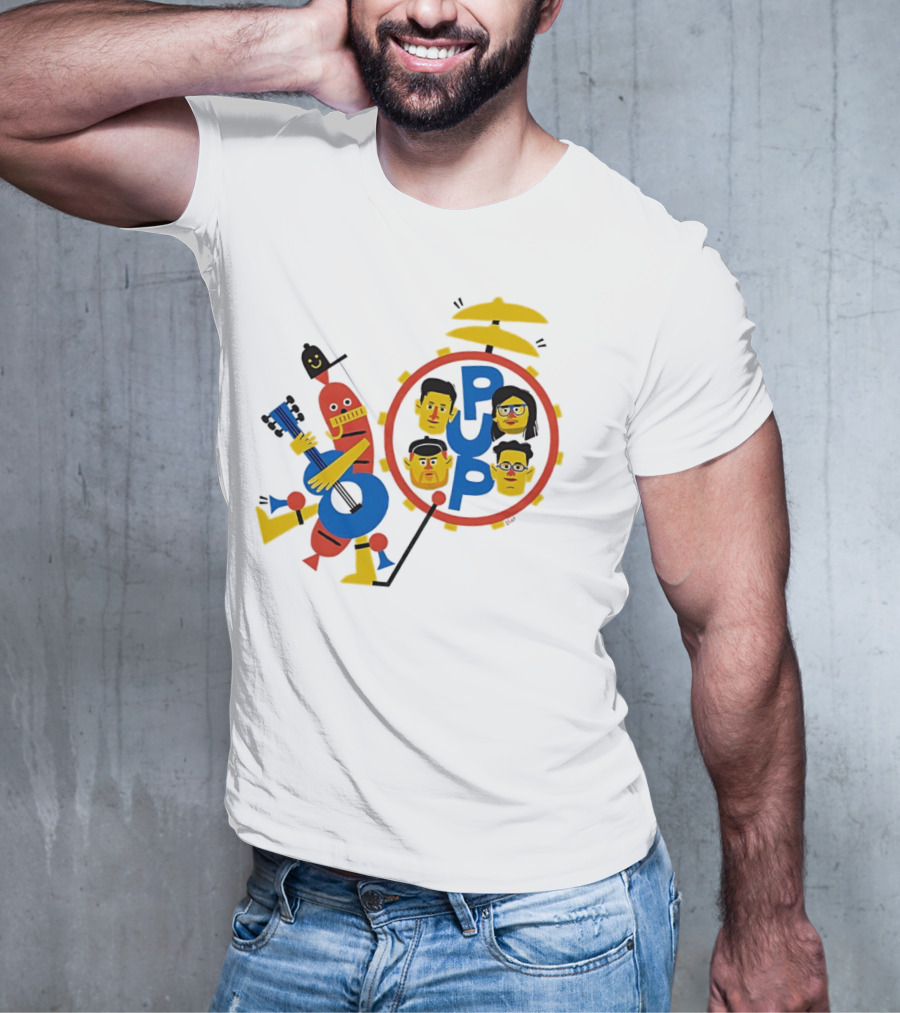 Band Of Wiener Pup Drum Faces And Guitar Character T-Shirt