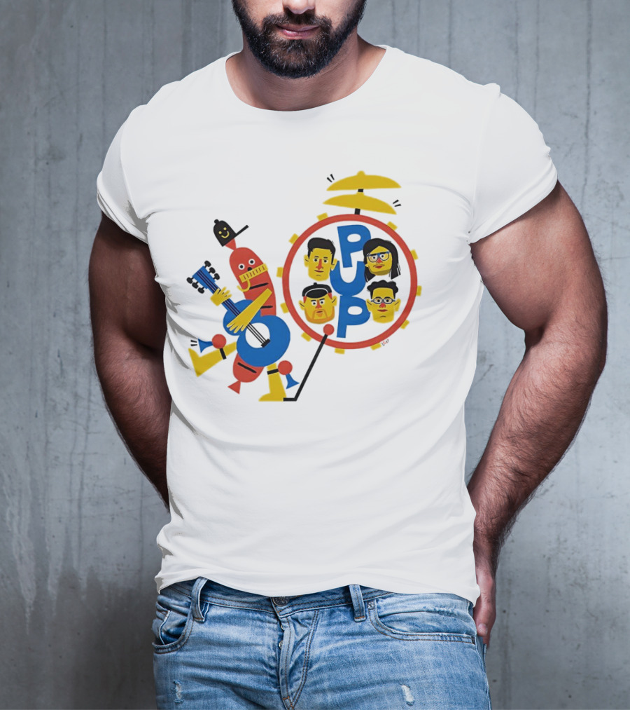 Band Of Wiener Pup Drum Faces And Guitar Character T-Shirt