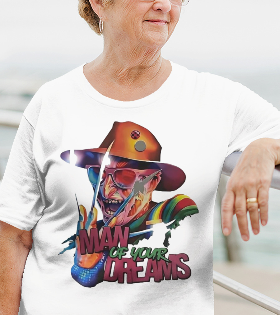 Freddy Krueger Rainbow Hat Sunglasses Claw Man Of Your Dreams T-Shirt
