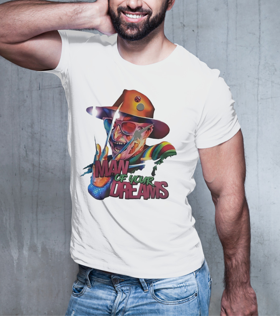 Freddy Krueger Rainbow Hat Sunglasses Claw Man Of Your Dreams T-Shirt