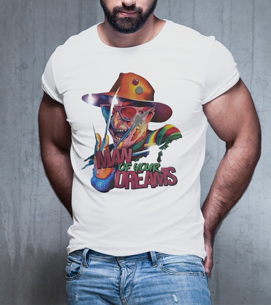 Freddy Krueger Rainbow Hat Sunglasses Claw Man Of Your Dreams T-Shirt