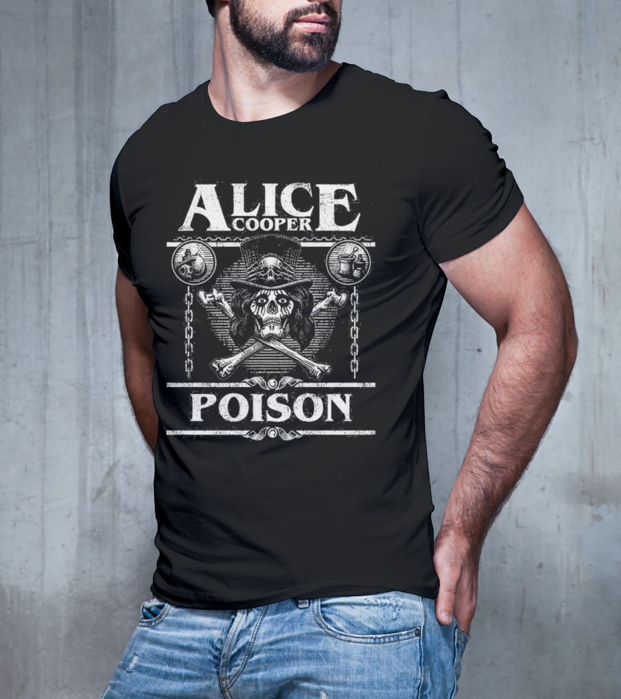 Alice Cooper Skull Chains Poison Crossbones Hat T-Shirt