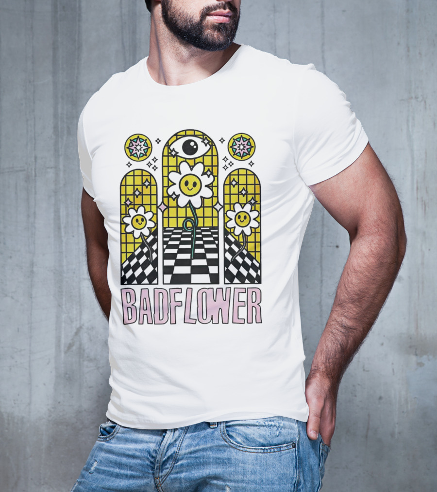 Badflower Eyeball Wall Happy Flowers Stained Glass T-Shirt