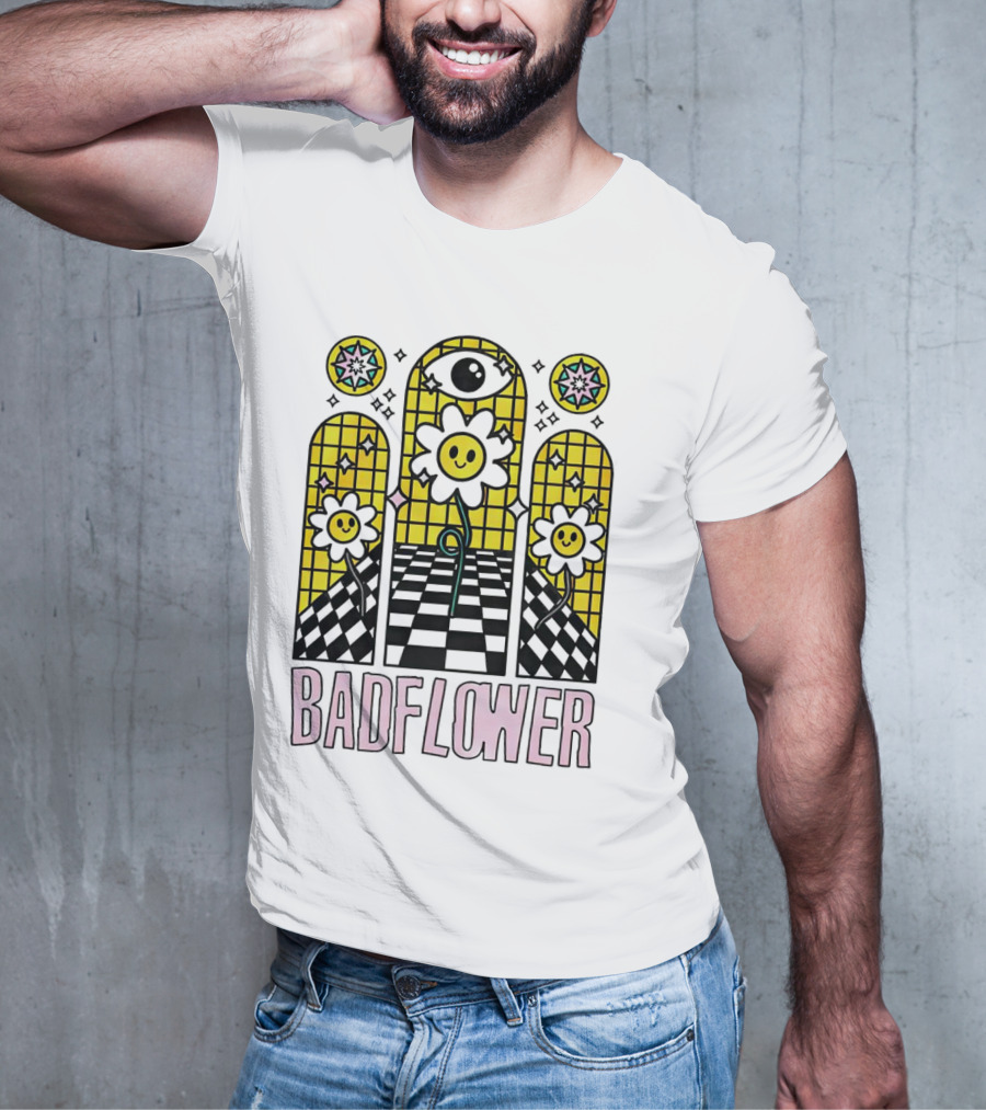 Badflower Eyeball Wall Happy Flowers Stained Glass T-Shirt