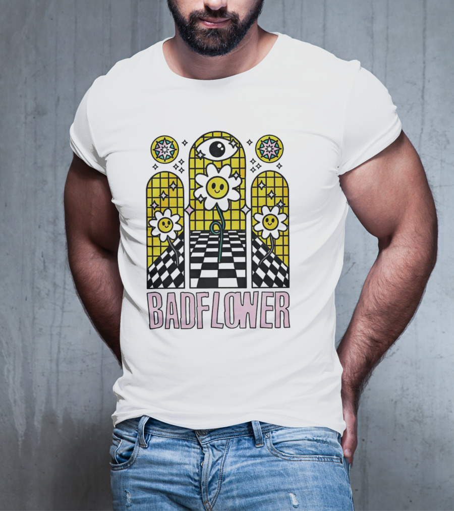 Badflower Eyeball Wall Happy Flowers Stained Glass T-Shirt