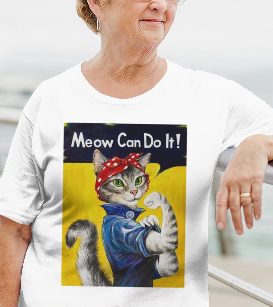 Meow Can Do It Rosie The Riveter Cat Red Bandana T-Shirt