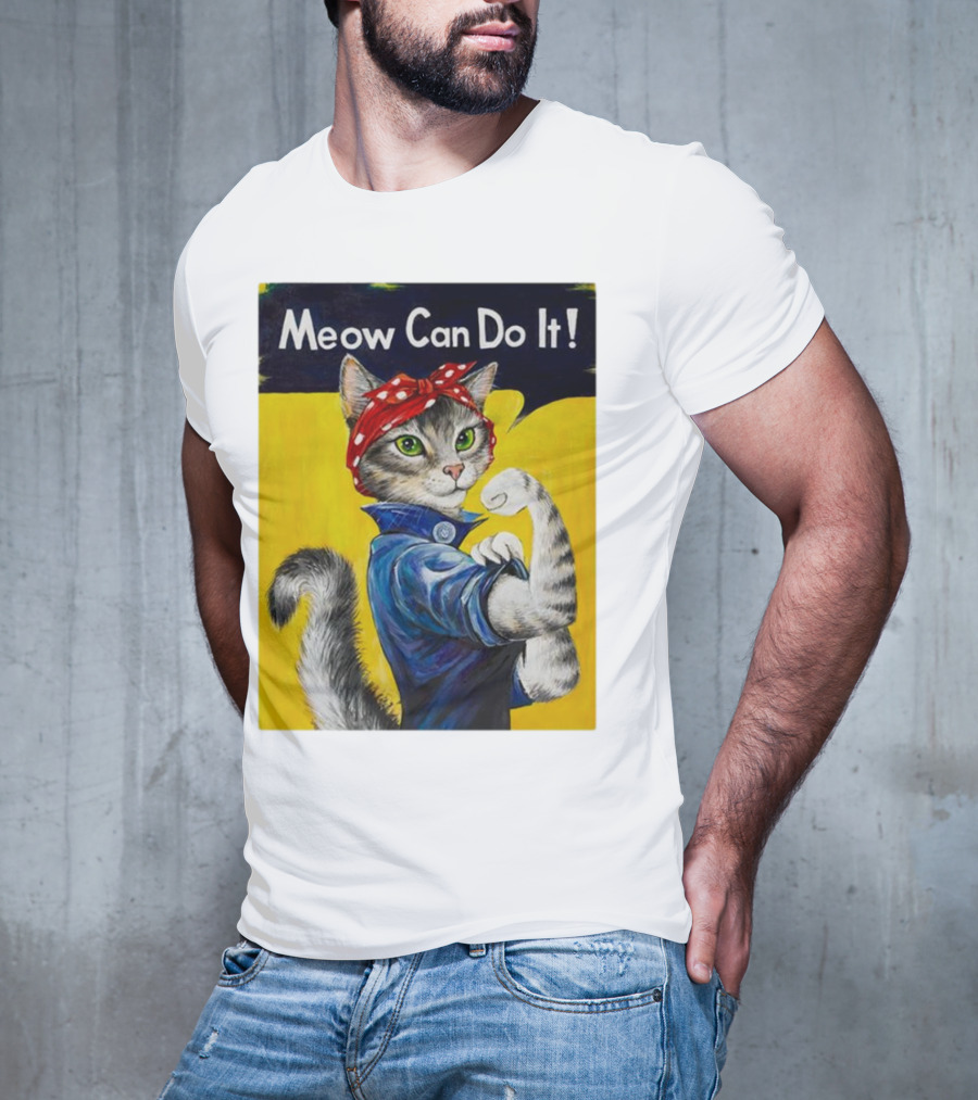 Meow Can Do It Rosie The Riveter Cat Red Bandana T-Shirt