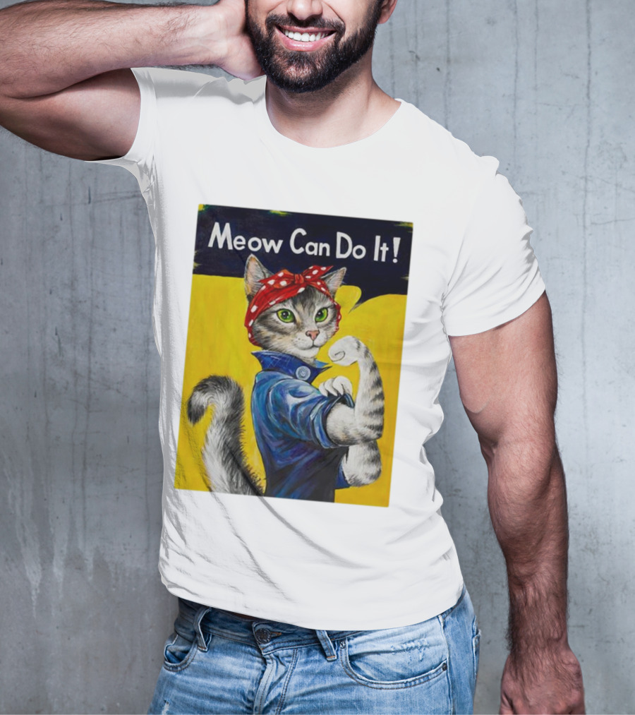 Meow Can Do It Rosie The Riveter Cat Red Bandana T-Shirt