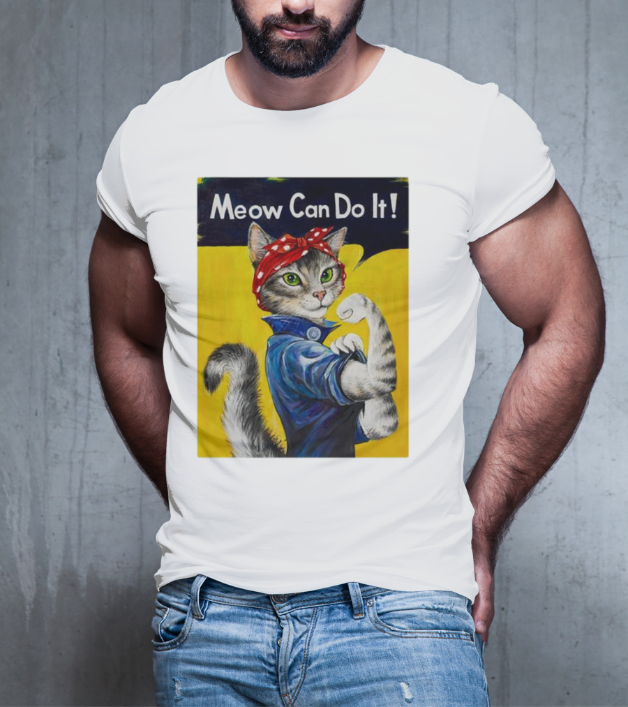 Meow Can Do It Rosie The Riveter Cat Red Bandana T-Shirt