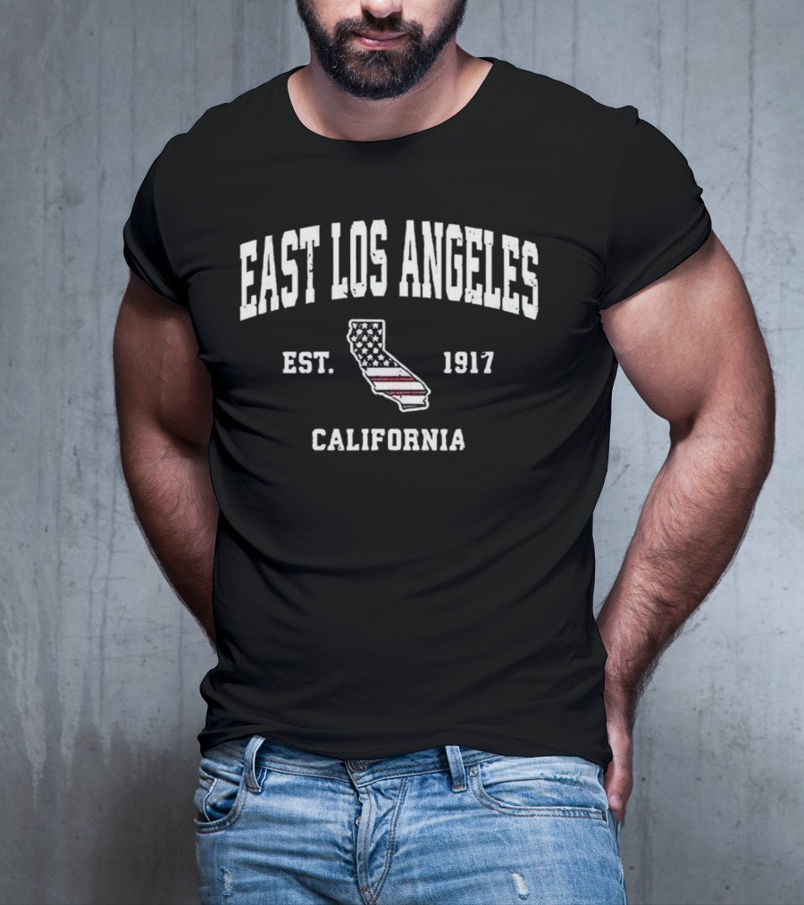 East Los Angeles California Est 1917 United States Flag Map T-Shirt