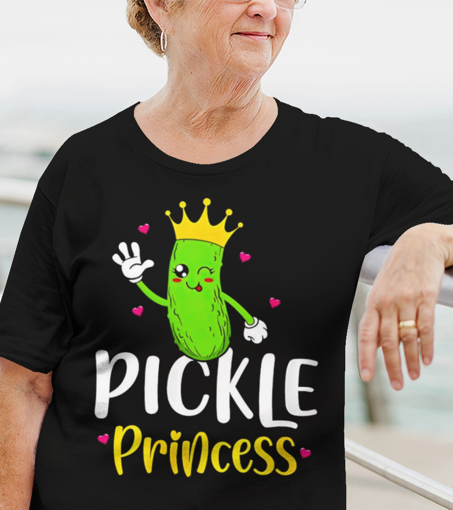 Pickle Princess Cute Crowned Character With Hearts T-Shirt