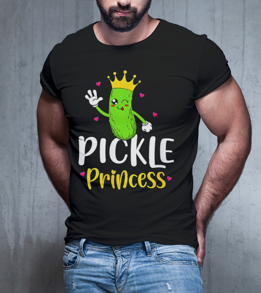 Pickle Princess Cute Crowned Character With Hearts T-Shirt