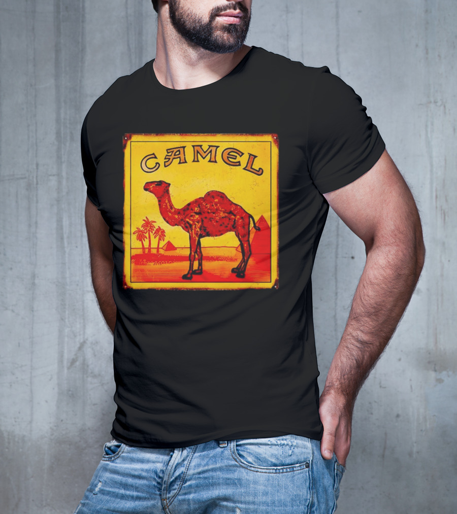 Vintage Camel Cigarettes Logo Yellow Square With Red Camel And Pyramids T-Shirt
