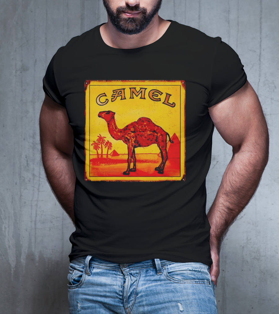 Vintage Camel Cigarettes Logo Yellow Square With Red Camel And Pyramids T-Shirt