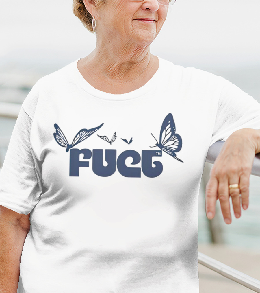 Fuct Butterfly Bold Text With Blue Butterflies T-Shirt