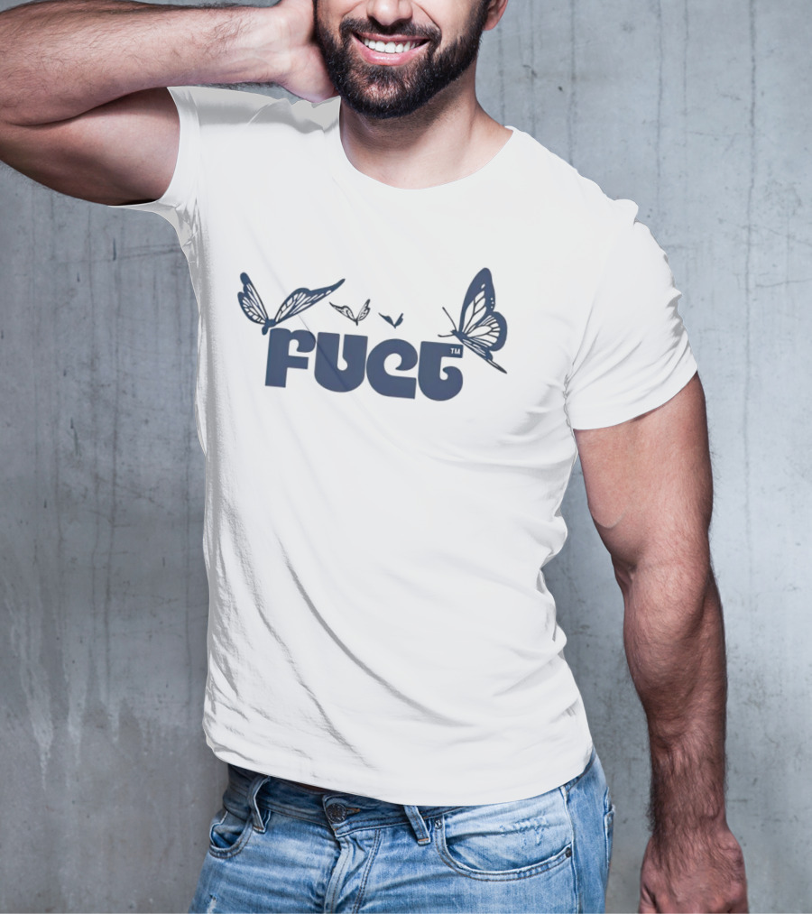 Fuct Butterfly Bold Text With Blue Butterflies T-Shirt