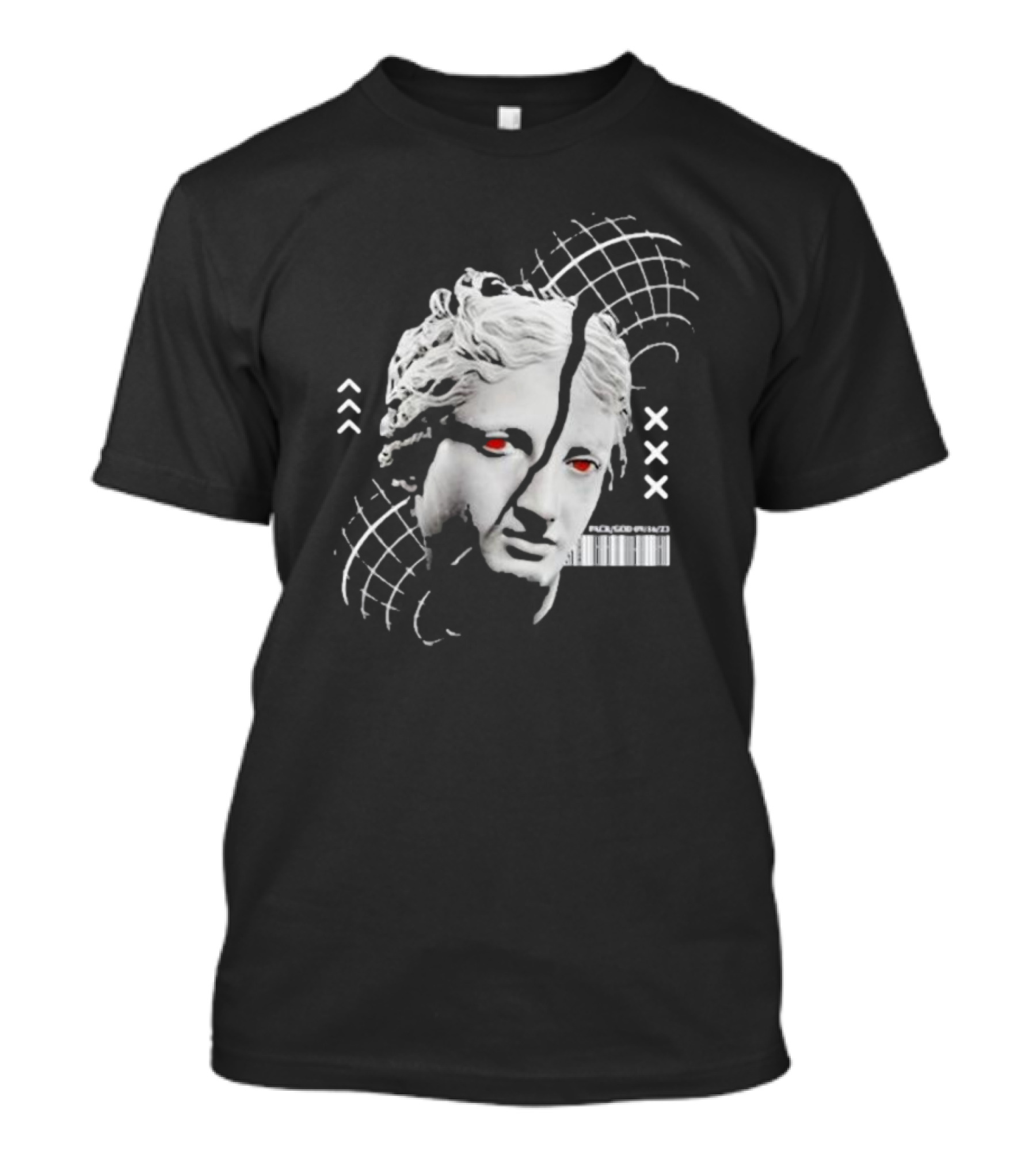 Packgod Formal Distorted Classical Art With Red Eyes And Barcode T-Shirt