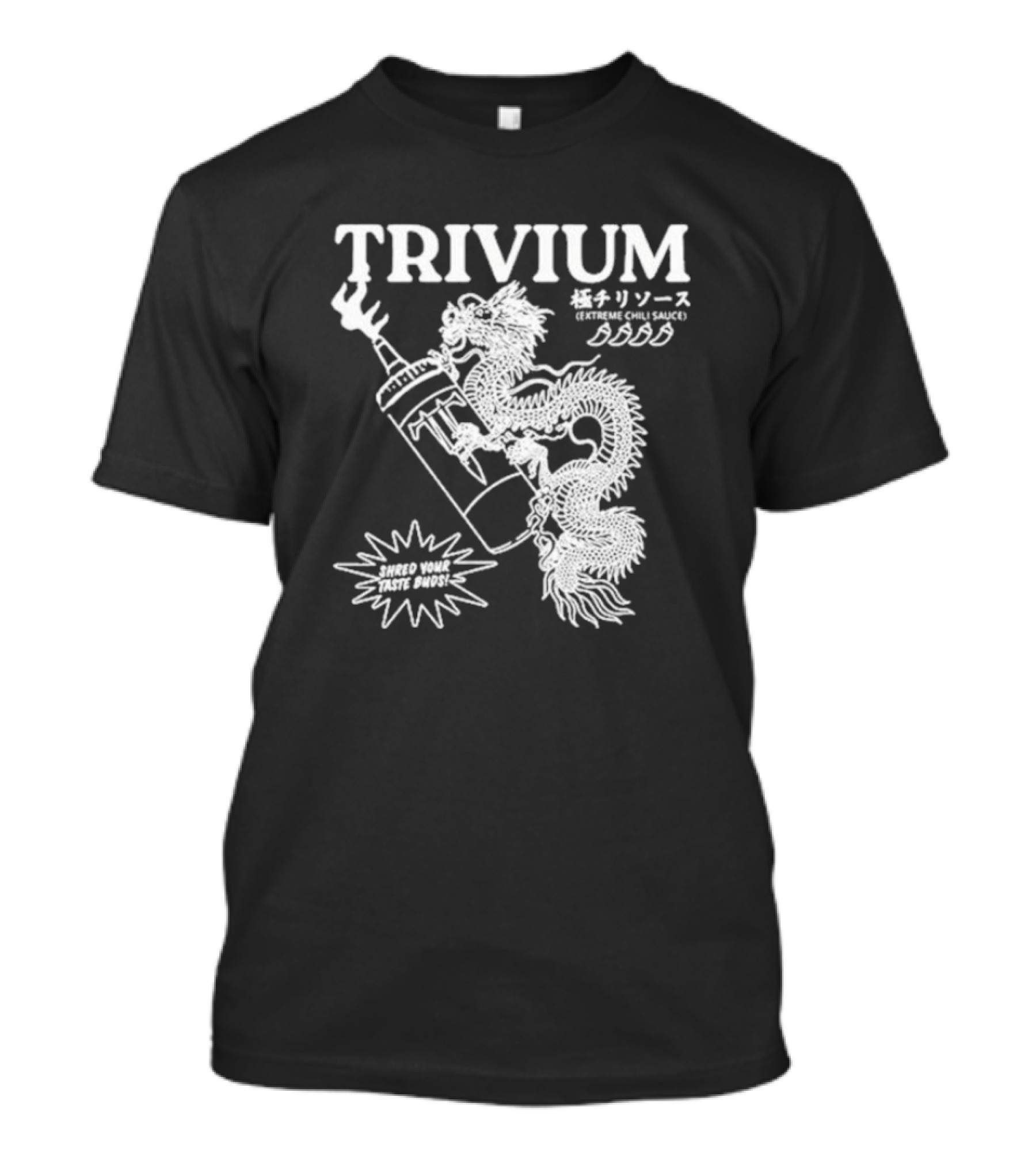 TRIVIUM Extreme Chili Sauce Shred Your Taste Buds Dragon Bottle T-Shirt