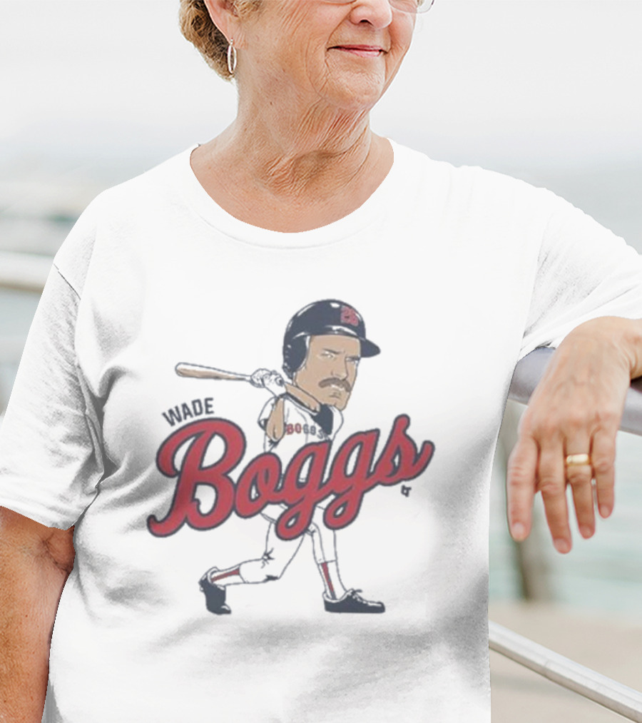 Wade Boggs Caricature Baseball Player With Bat And Signature T-Shirt