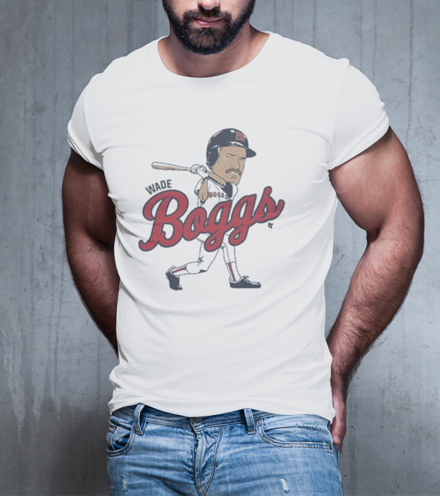 Wade Boggs Caricature Baseball Player With Bat And Signature T-Shirt