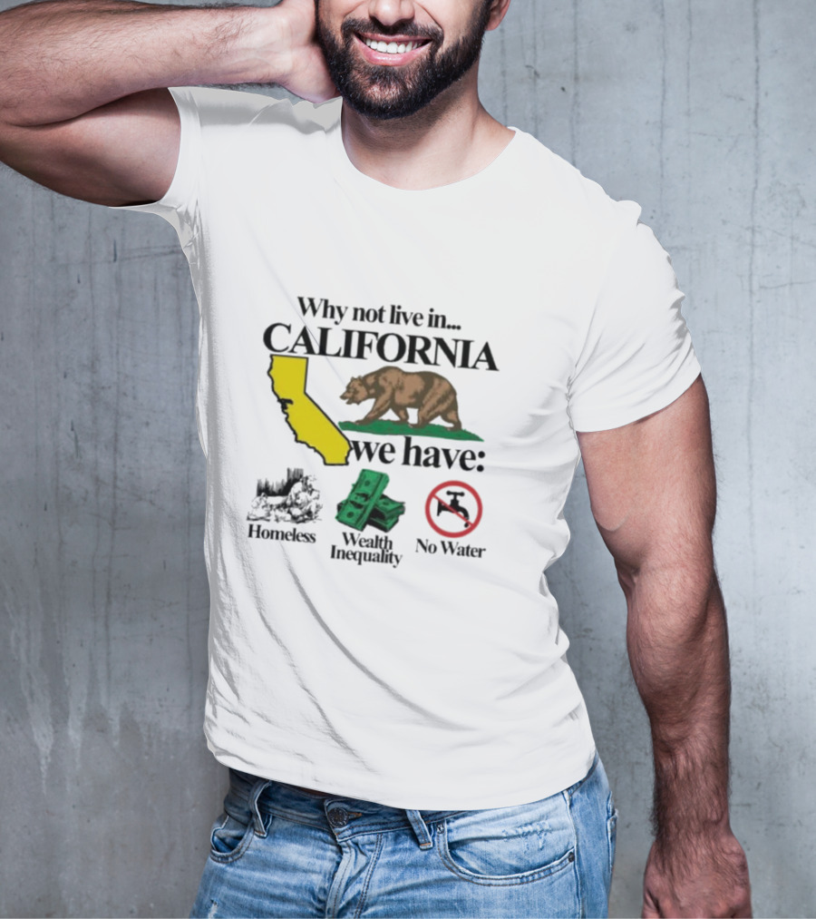 Why Not Live In California We Have Homeless Bear Wealth Inequality No Water T-Shirt