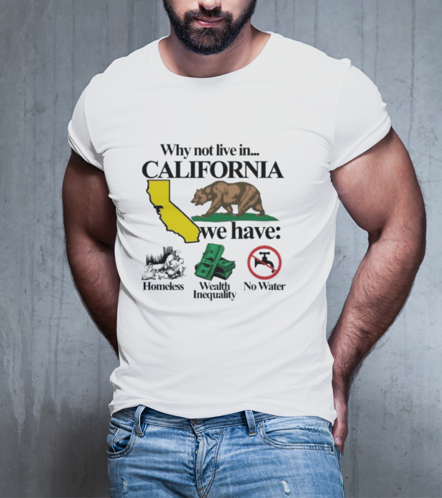 Why Not Live In California We Have Homeless Bear Wealth Inequality No Water T-Shirt