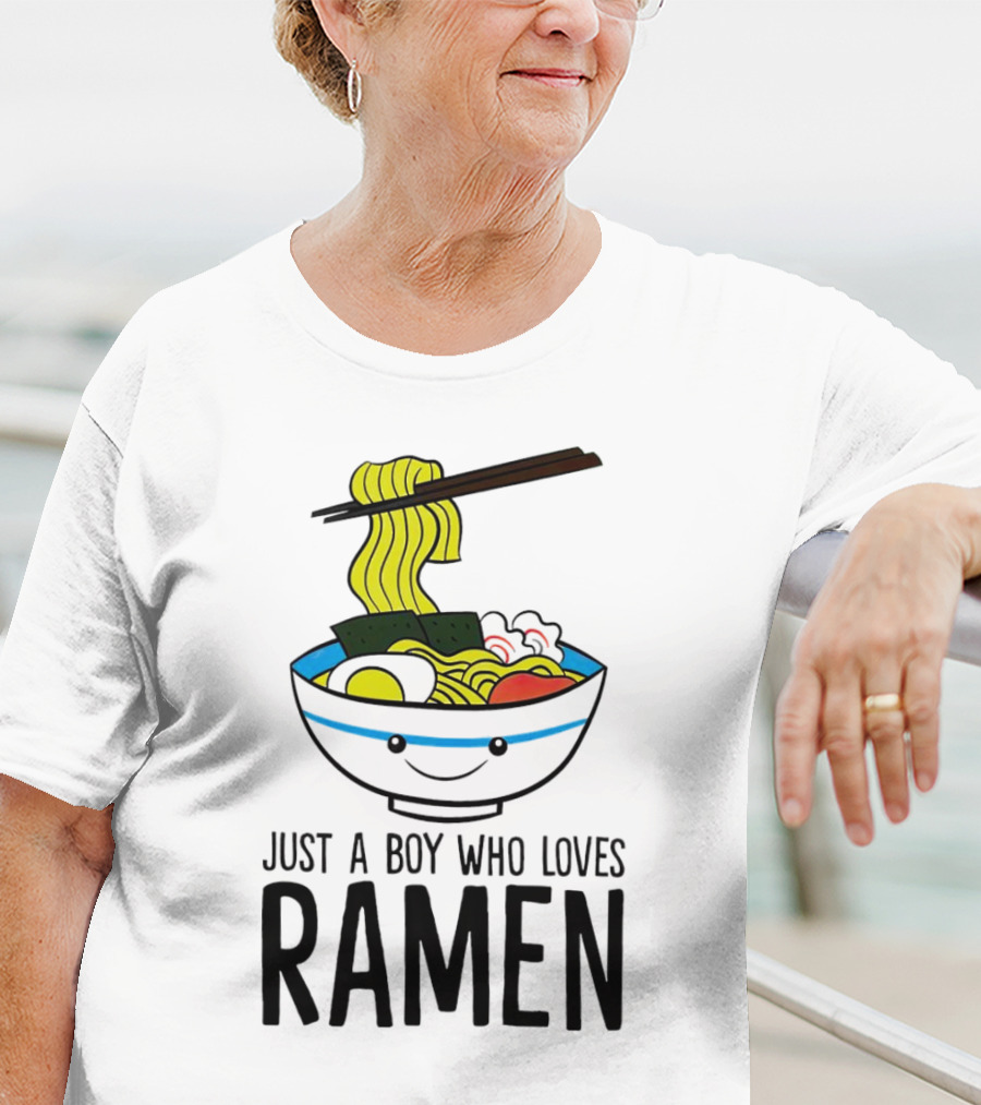 Just A Boy Who Loves Ramen Cute Smiling Bowl Of Noodles T-Shirt