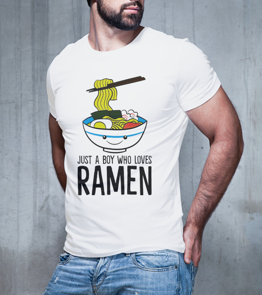 Just A Boy Who Loves Ramen Cute Smiling Bowl Of Noodles T-Shirt