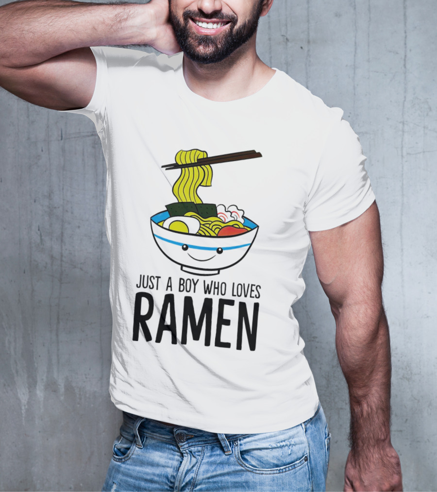 Just A Boy Who Loves Ramen Cute Smiling Bowl Of Noodles T-Shirt