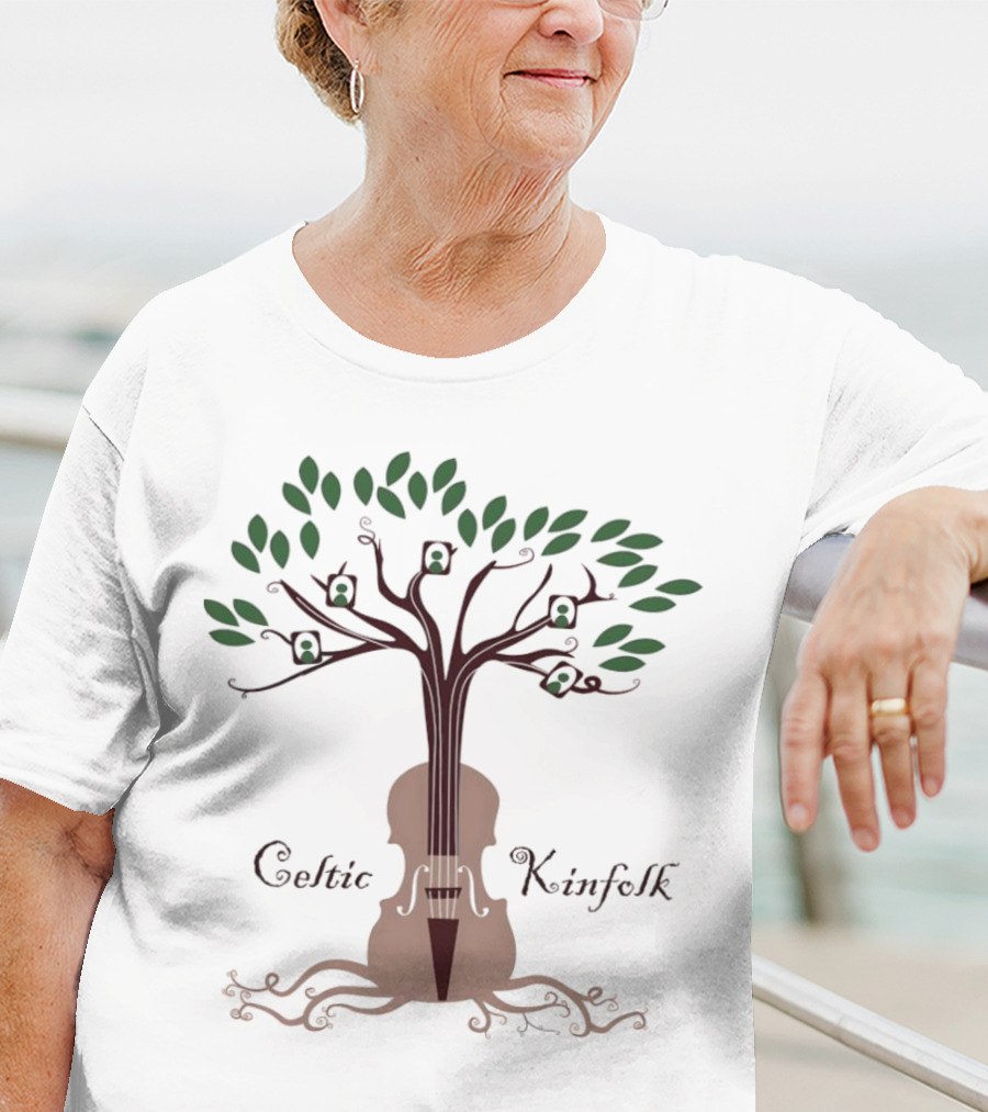 Celtic Kinfolk Tree With Guitar And Violin Motif T-Shirt