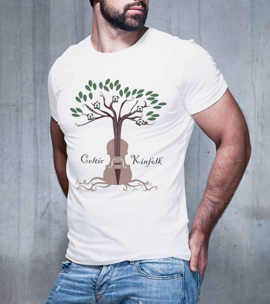Celtic Kinfolk Tree With Guitar And Violin Motif T-Shirt