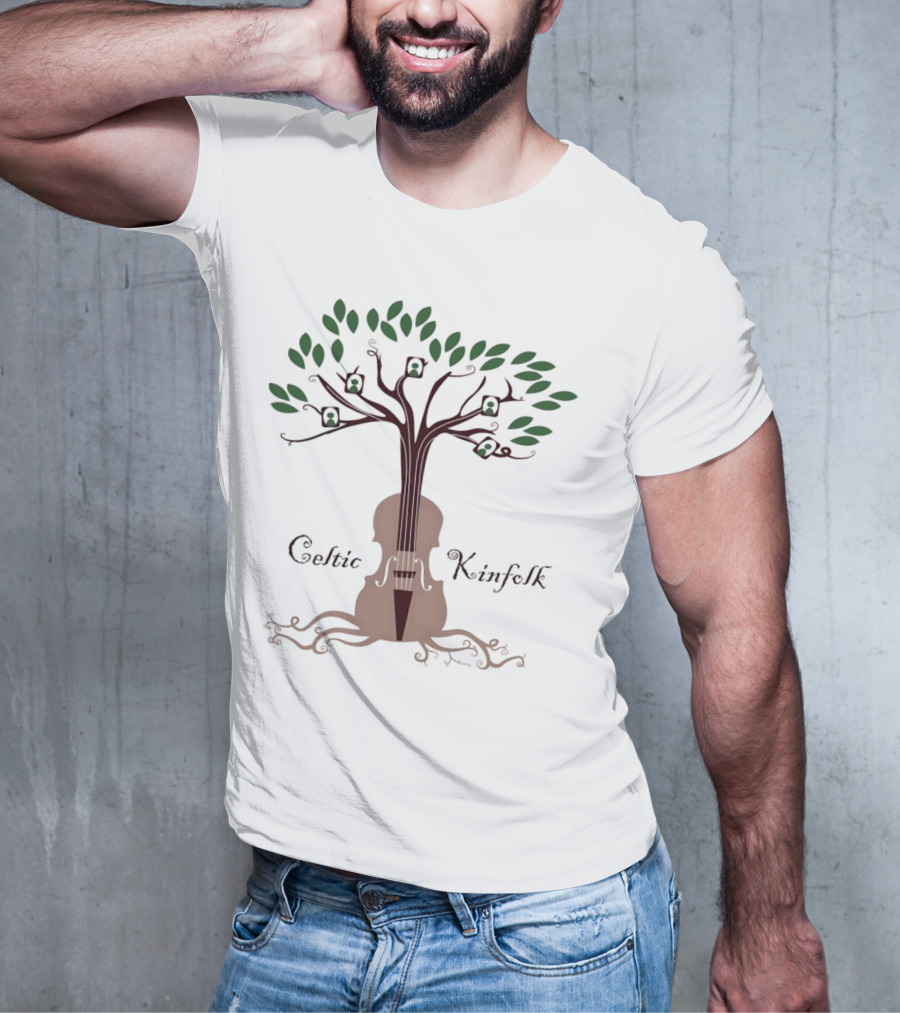 Celtic Kinfolk Tree With Guitar And Violin Motif T-Shirt