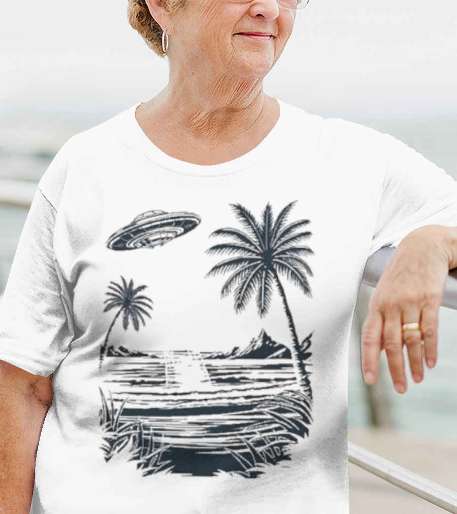 Into The AM Tropical Encounter Vintage UFO Palm Landscape T-Shirt