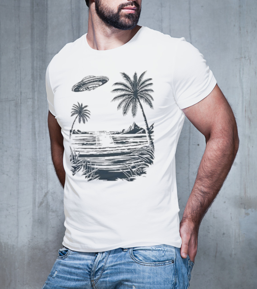 Into The AM Tropical Encounter Vintage UFO Palm Landscape T-Shirt