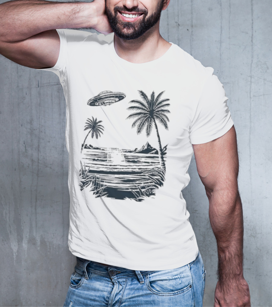 Into The AM Tropical Encounter Vintage UFO Palm Landscape T-Shirt