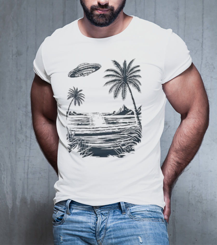 Into The AM Tropical Encounter Vintage UFO Palm Landscape T-Shirt