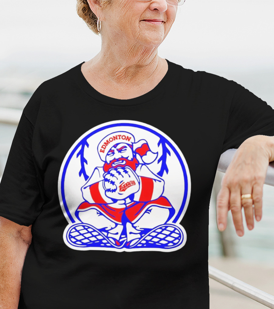 Edmonton Trappers Santa Logo Baseball Winter T-Shirt