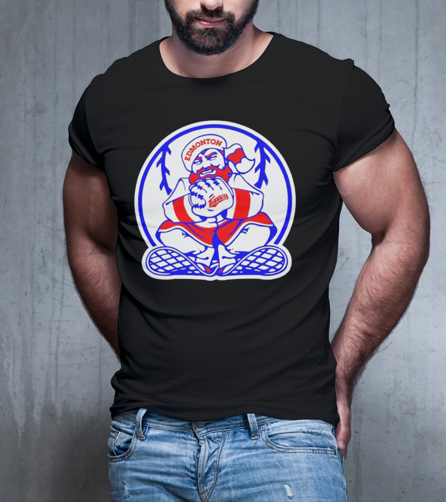 Edmonton Trappers Santa Logo Baseball Winter T-Shirt