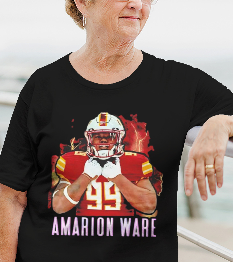 Amarion Ware ULM Warhawks 99 Football Player Lightning Background T-Shirt