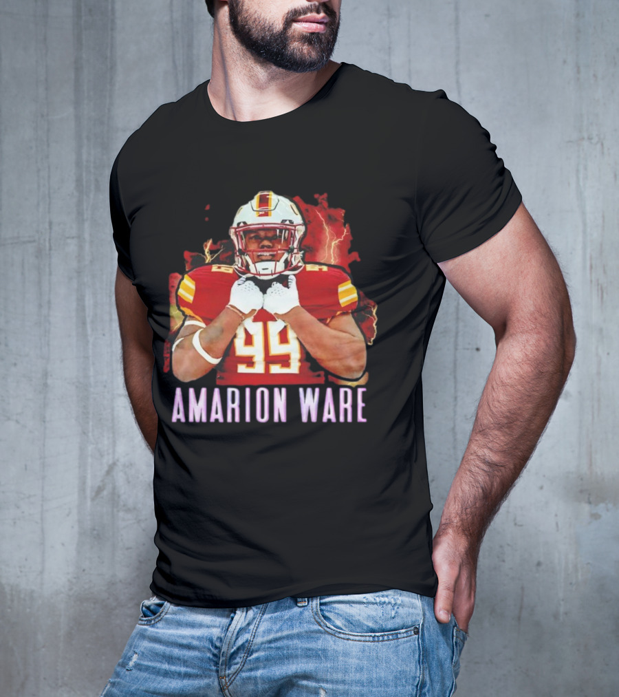 Amarion Ware ULM Warhawks 99 Football Player Lightning Background T-Shirt