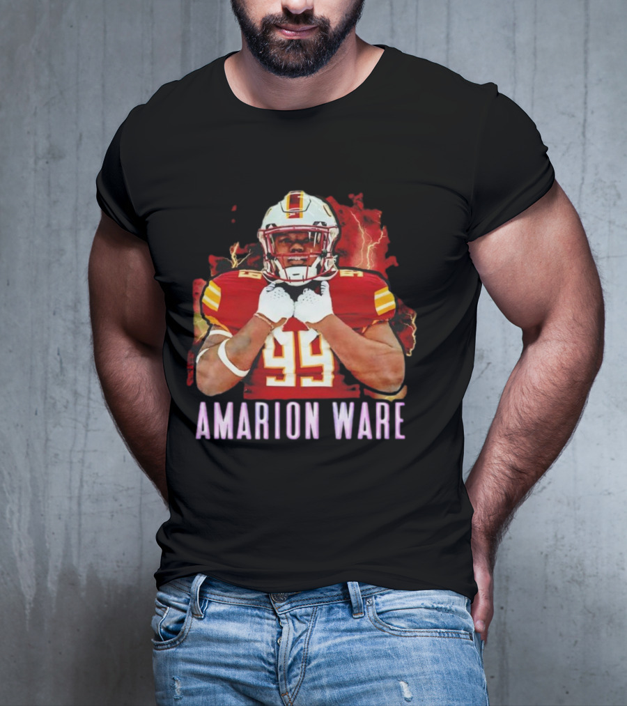 Amarion Ware ULM Warhawks 99 Football Player Lightning Background T-Shirt
